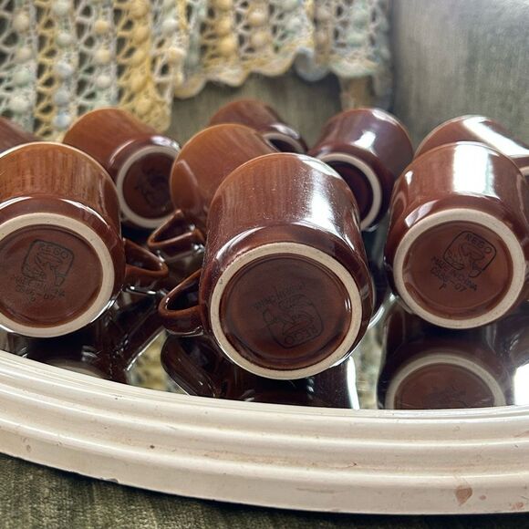 Set Of 9 Vintage REGO Coffee Mugs Brown & White Diner Classic 1½ C - Picture 6 of 9
